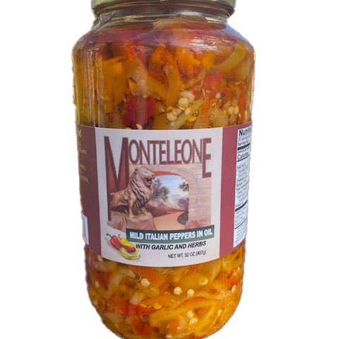 Monteleone Italian Peppers in Oil - Wholesale Pickled Vegetables - Mild Italian Peppers in Oil - Food Service Quarts (32 oz.)0