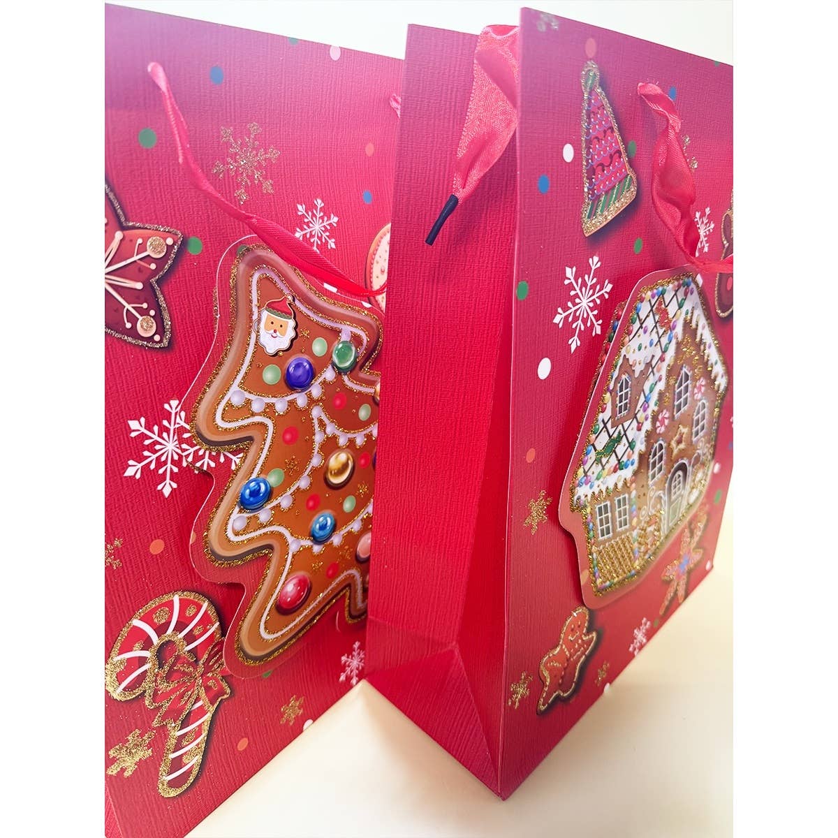 Assorted Color Christmas Glittered 3D Design Gift Bag for wholesale on Faire1