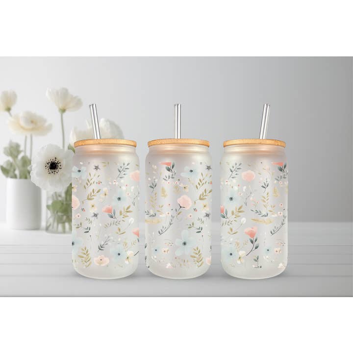 The Inspiration Haven - Wholesale Drinking Glass/Cup - Pink and Blue Floral Glass0
