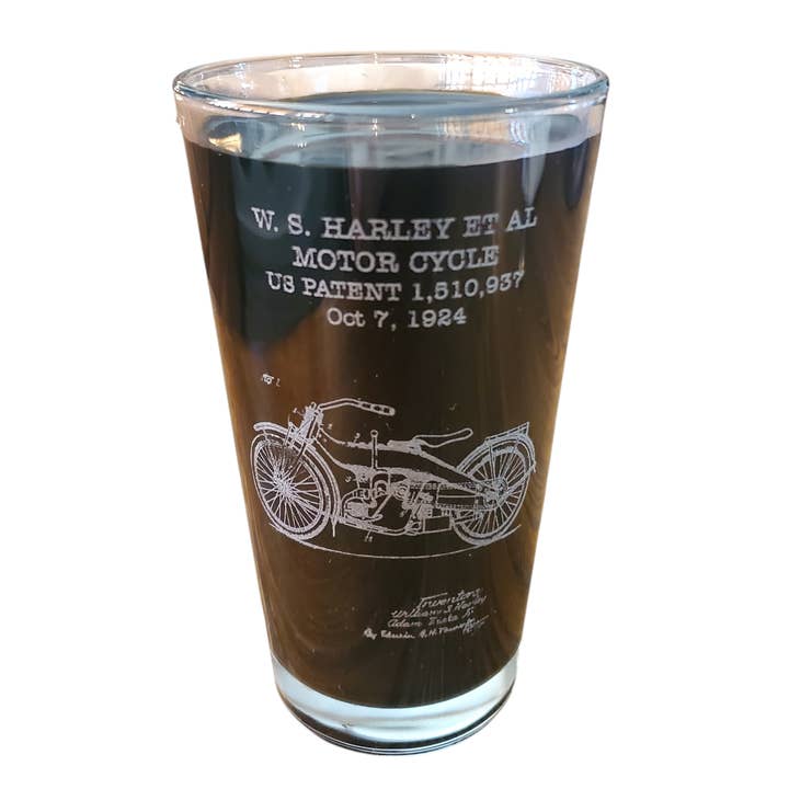 Verres à bière avec brevets de motos vintage - 4 modèles pour la vente par Killorglin Creations