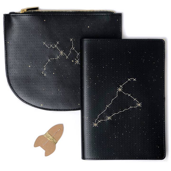 Chasing Threads – Engroshandel Notesbog – DIY Sy din stjerne tegn Kit - Sort Vegansk Læder Notebook10