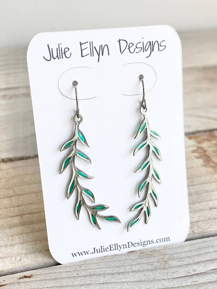 Brincos Compridos de Vitrais com Videira - Prata por atacado de Julie Ellyn Designs