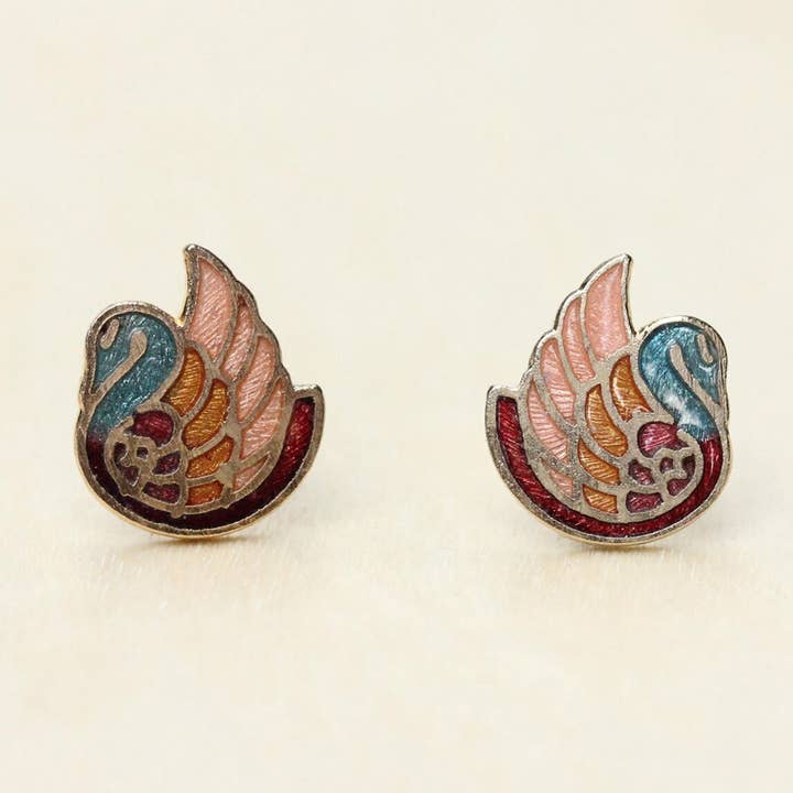 Enamel Swan Studs for wholesale by Diament Jewelry