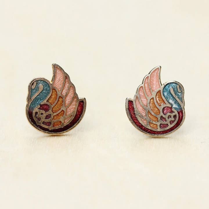 Enamel Swan Studs for wholesale by Diament Jewelry