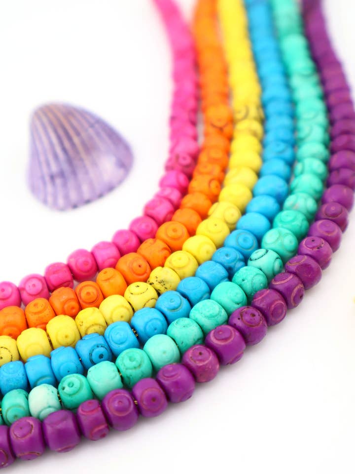 6 Strands, 7mm Rondelle Carved Bone Beads, Artisan Made for wholesale by Woman Shops World