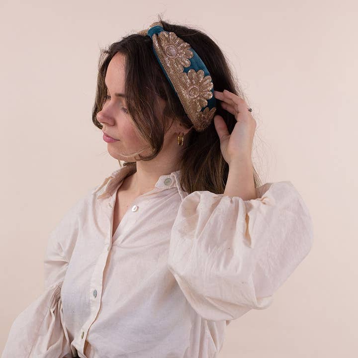 Moonrise - Wholesale Fashion Headband - Women's - Hairband Blue - Gold Sequins