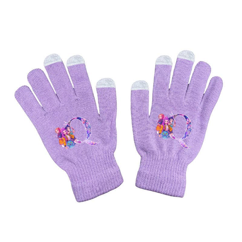Little Trendy - Wholesale Gloves - Women's - KDH K-pop inspired Initials knitted purple gloves3