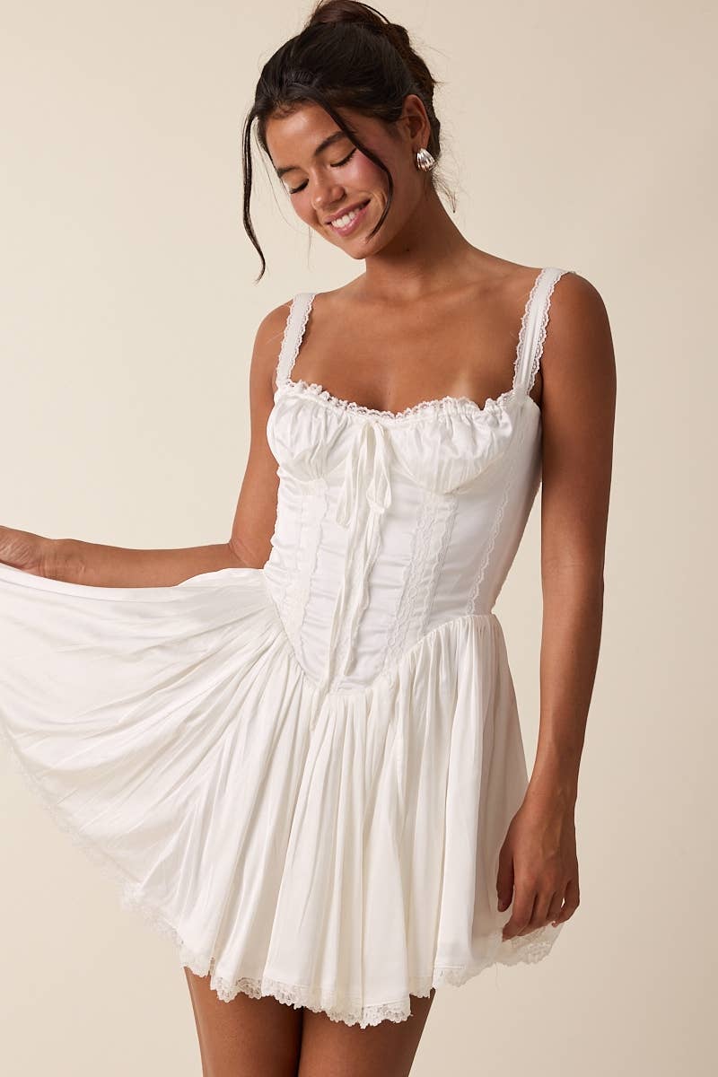 Sky to Moon - Wholesale Dress - Women's - SATIN CORSET SHAPE LACE TRIM FLARE MINI DRESS16