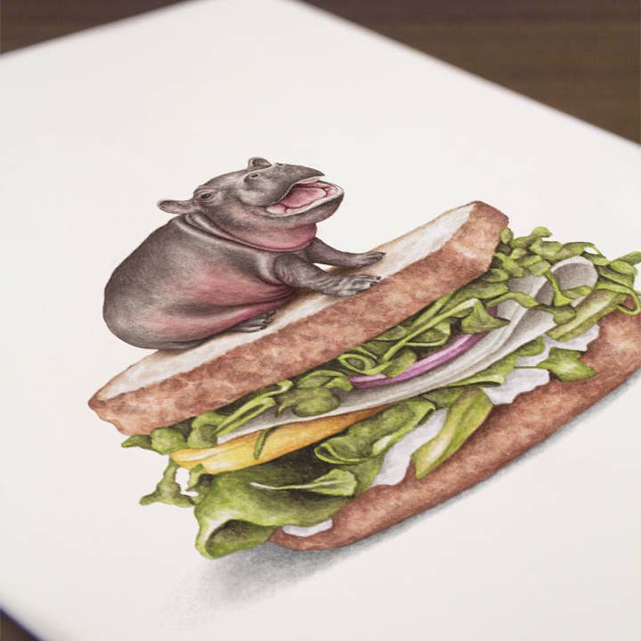 Celebs on Sandwiches – Großhandel Kunstdruck – Moo Deng - Aquarelldruck2