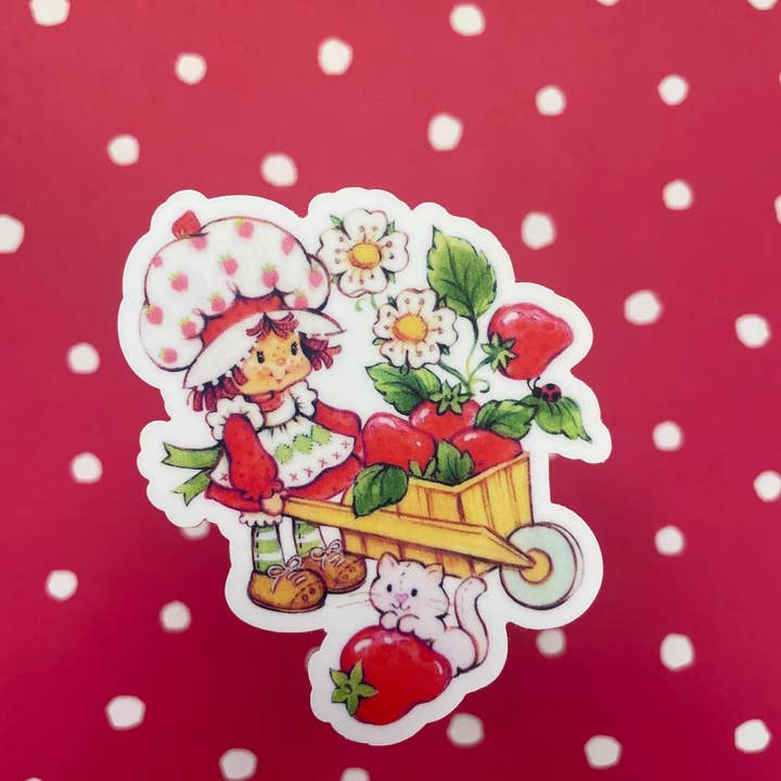 Erdbeerkuchen-Aufkleber - Fass und Custard die Katze für den Großhandel von littlevintagetale