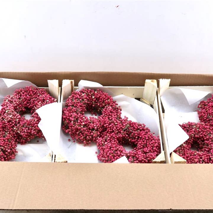 Dutch Flower Studio – Großhandel Getrocknete/gepresste Blumen – Kranz - Pfefferbeere - Rosa - Dekoration - Getrocknet - 20 cm
