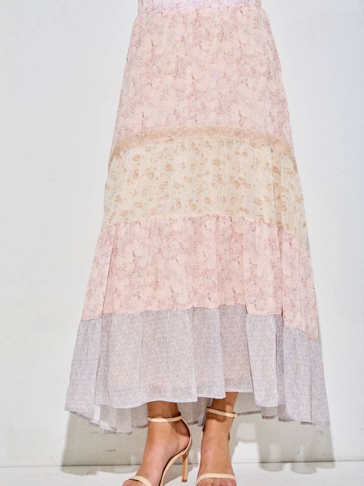 PRINT MIX WITH LACE DETAIL MAXI SKIRT for wholesale by Baevely by Wellmade USA