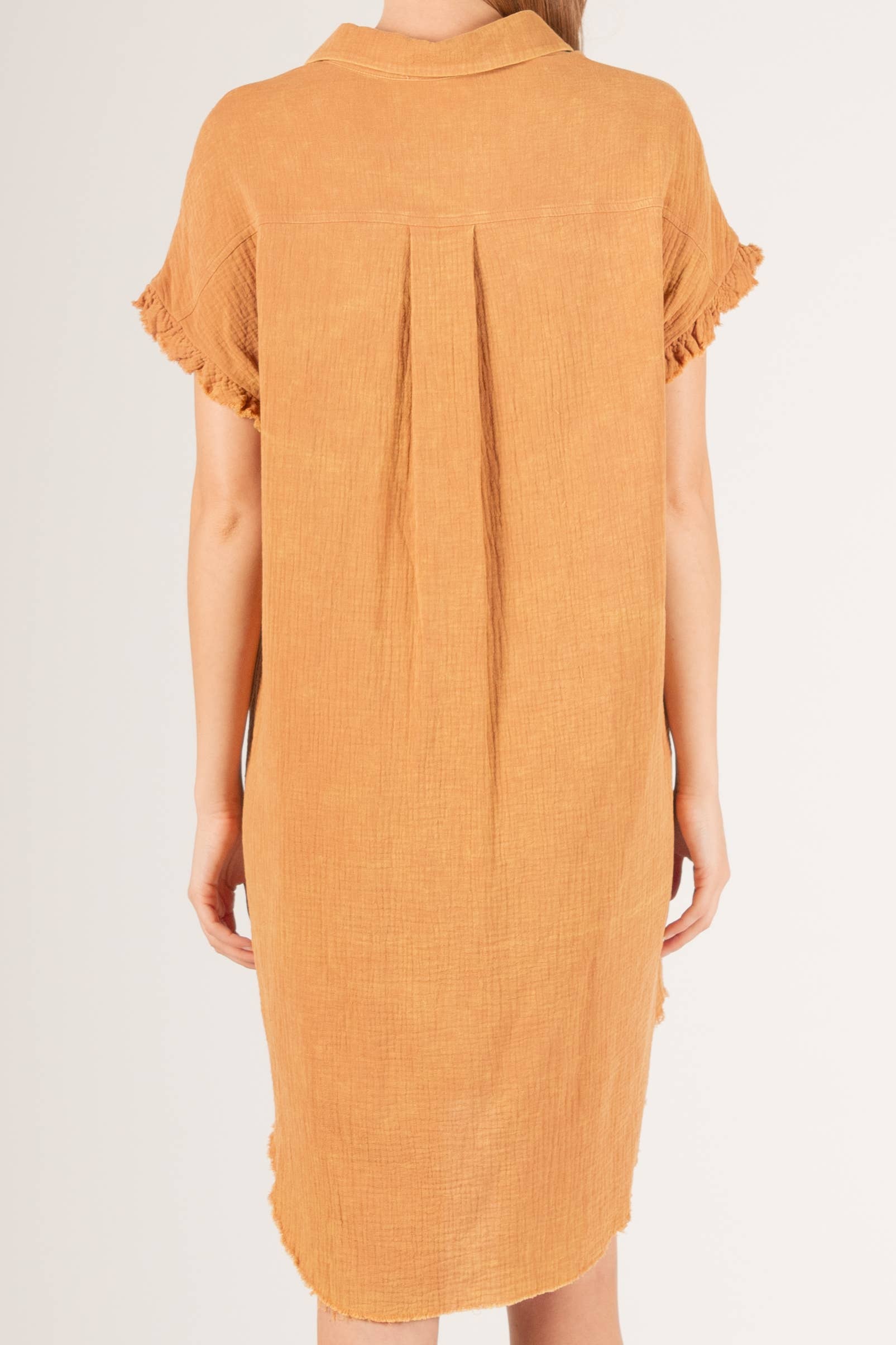 Before You Collection - Wholesale Dress - Women's - Washed Gauze Raw Edge Shirt Dress12