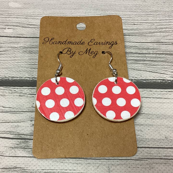 Red and White Polkadot 1 inch for wholesale by Handmade Earrings By Meg