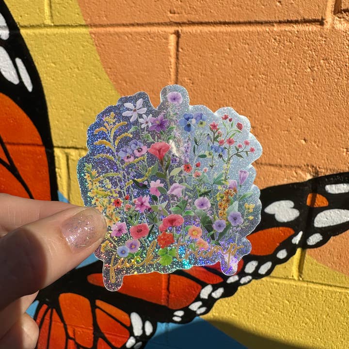 Hilarious Humanitarian - Wholesale Sticker - Hidden "Fuck Trump" Floral Pixie Glitter Sticker1