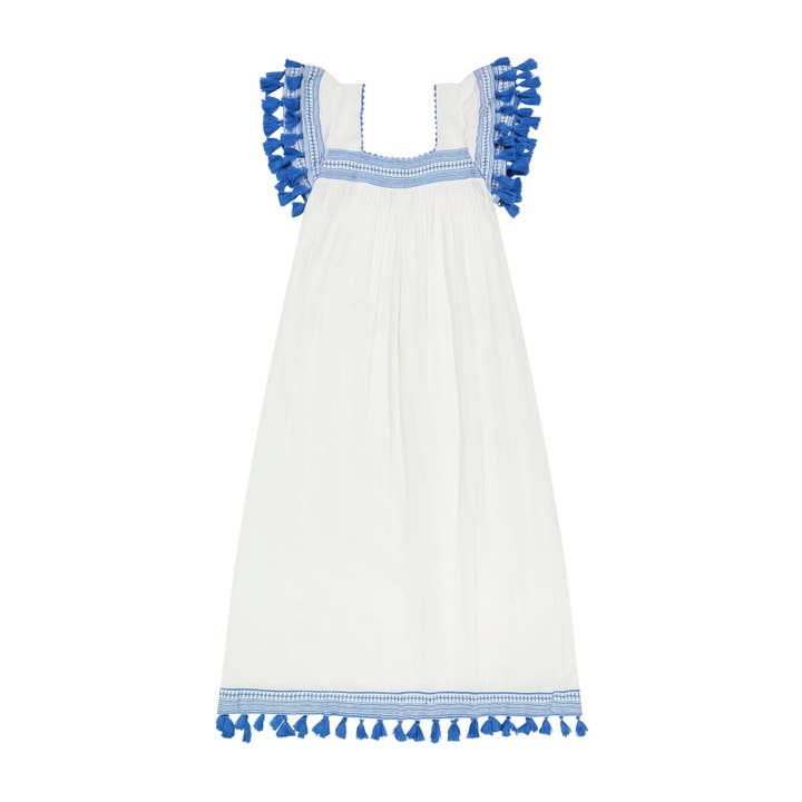 Maxi Sandrine Damklänning Vit Lapisblå Broderi för wholesale av Mer St. Barth