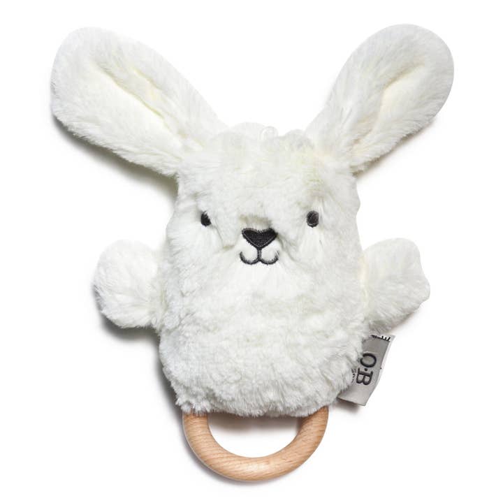 Beck Cream Bunny Soft Rattle Toy 6.8"/17cm for wholesale by OB Designs