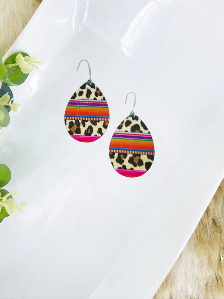 Wild Serape Leopard Leather Earrings - E19-3471 for wholesale by Magnolia & Peach Jewelry Boutique, LLC
