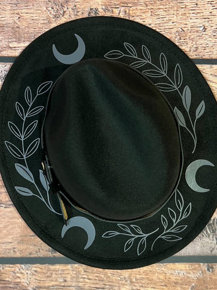 Vegan Felt Wide Brim Hat - Fern Moon - Black/Charcoal for wholesale by Witchwood Bags