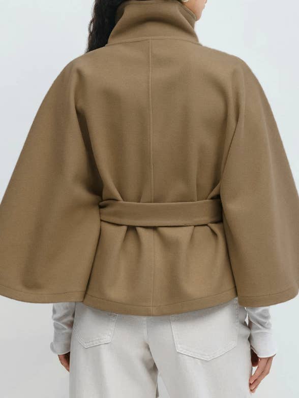 Rosa Clothing - Wholesale Jacket - Women's - Elegance Funnel neck Belt cape jacket1