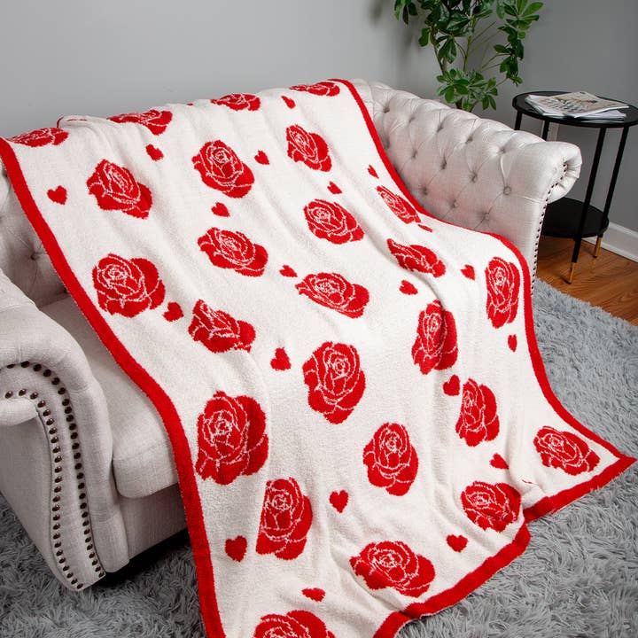 Rode rozen patroon print gezellige zachte plaid deken voor wholesale door Fashion City