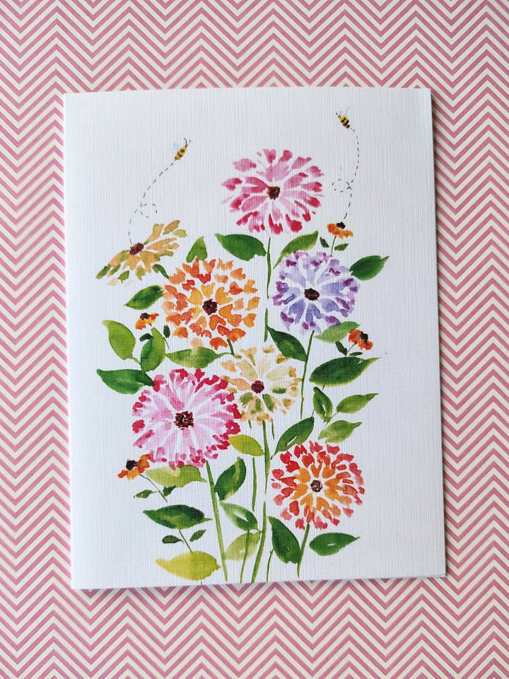 Zinnias greeting card| Floral card| General Card for wholesale by Artcolorworks