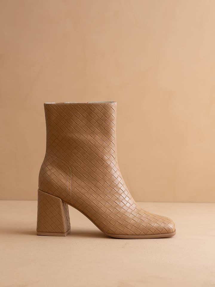 The Demi | Camel Woven Block Heel Ankle Boot for wholesale by OASIS SOCIETY