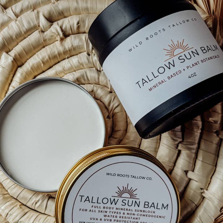 Wild Roots Tallow Co. – Protetor solar por atacado – Bálsamo Solar de Sebo | Proteção Total do Corpo | Óxido de Zinco Não-Nano | Puro e Natural