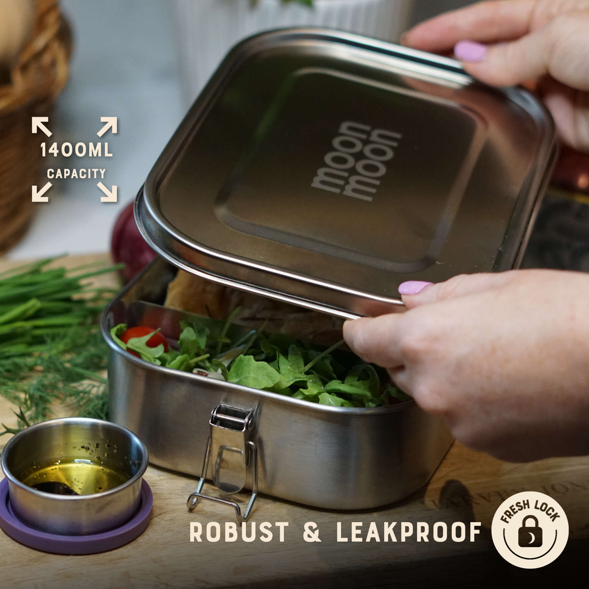 Moonmoon – wholesale Lunch bag/box – Stainless Steel Lunch Box | 1.4 Litre Leakproof Metal Bento 2