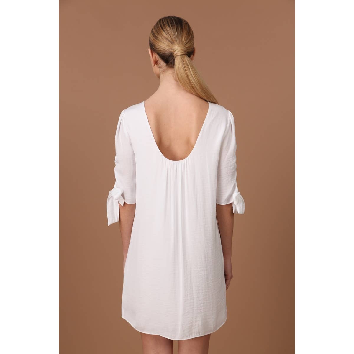 Naked Zebra Rack - Wholesale Dress - Women's - Ruched Tie Sleeve Shift Dress5