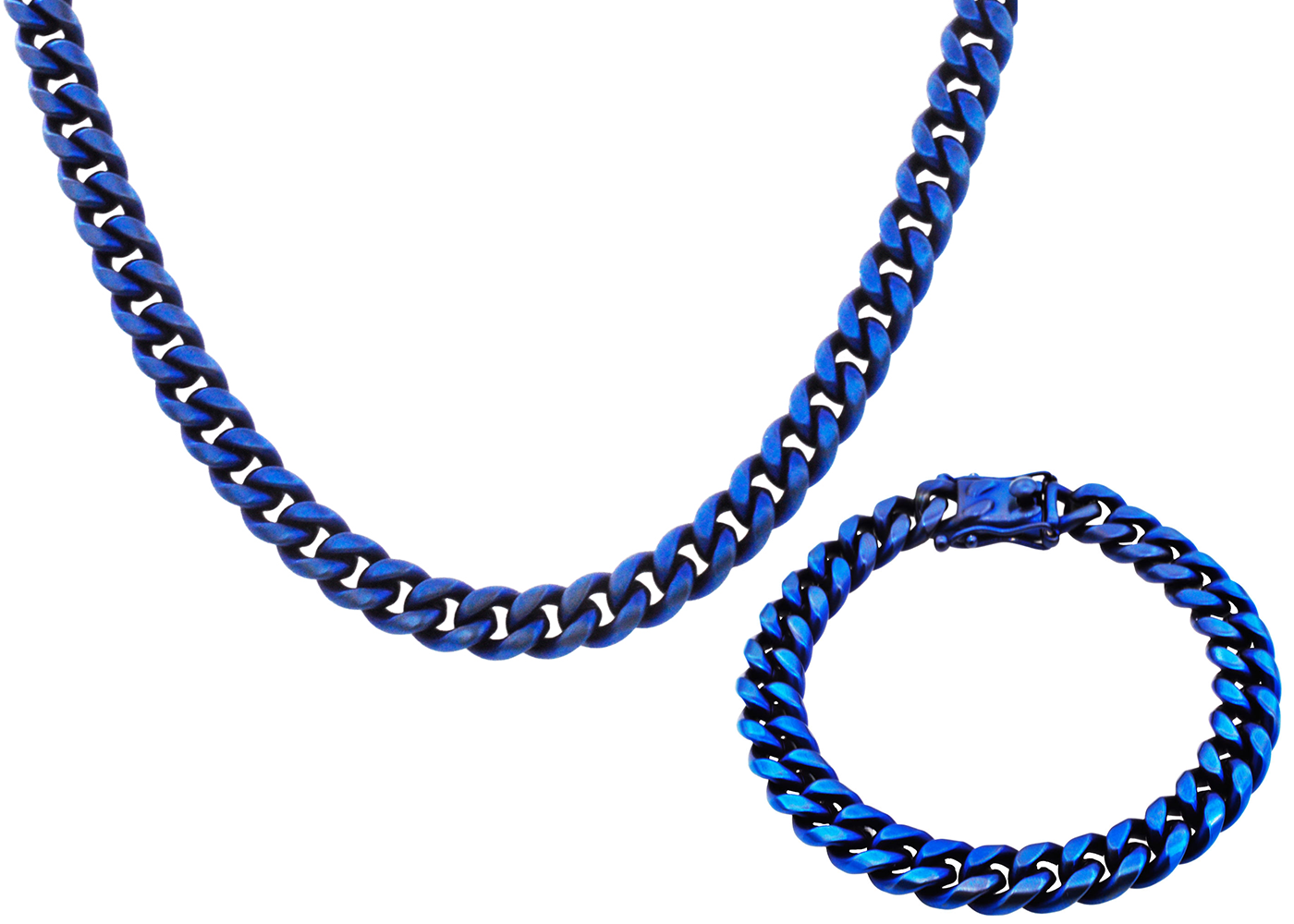 Wholesale Men's Blue Miami Cuban Link Bracelet Necklace