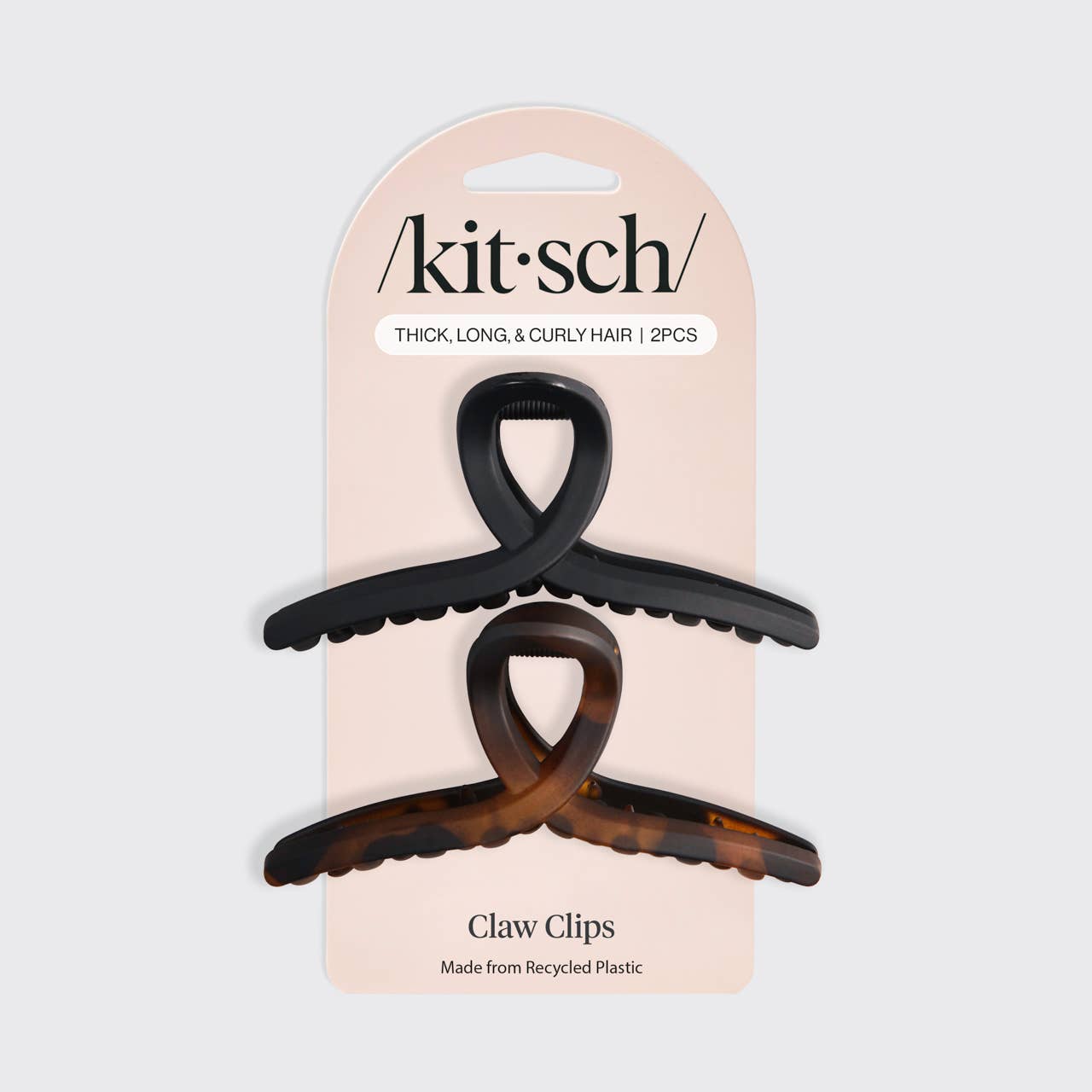 KITSCH - Wholesale Hair clip – Women’s - Recycled Plastic Large Loop Claw Clips 2pc - Black & Tort3