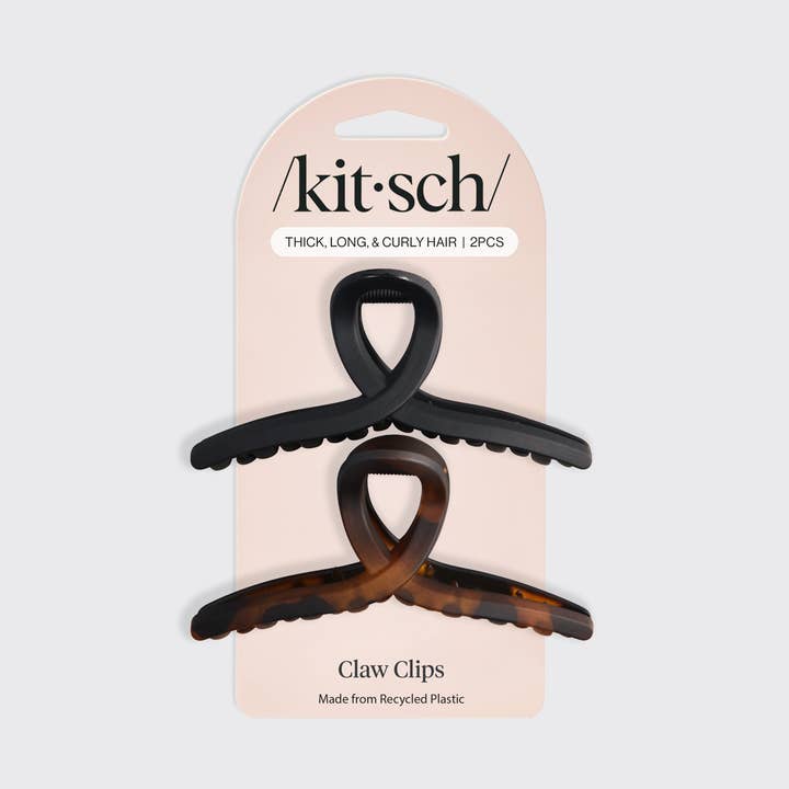 KITSCH - Wholesale Hair clip – Women’s - Recycled Plastic Large Loop Claw Clips 2pc - Black & Tort3
