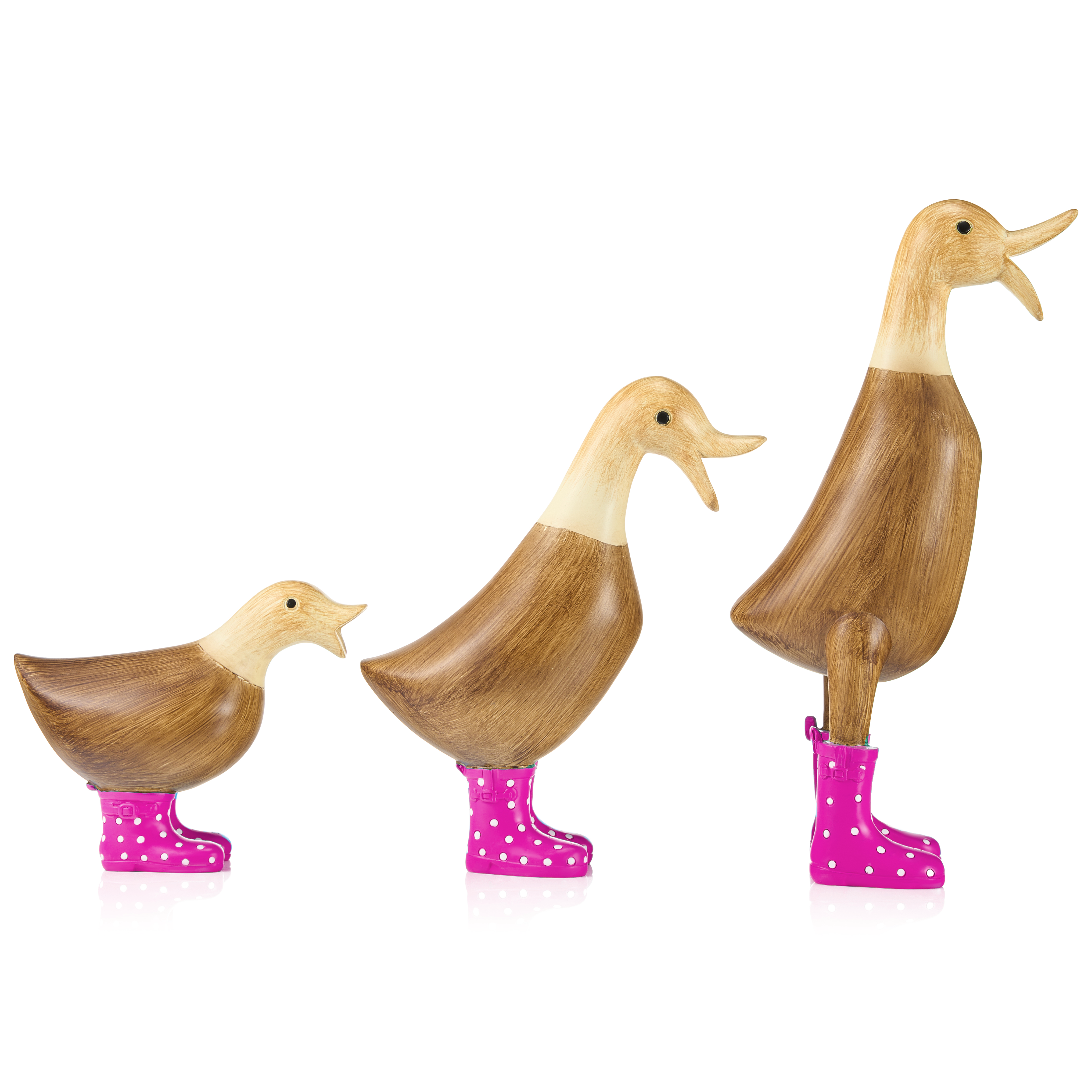 The Wine Savant /  Khen Glassware - Wholesale Garden Gnome - Duck Yard Decorations, Ducks with Pink Spotted Wellies Boots3