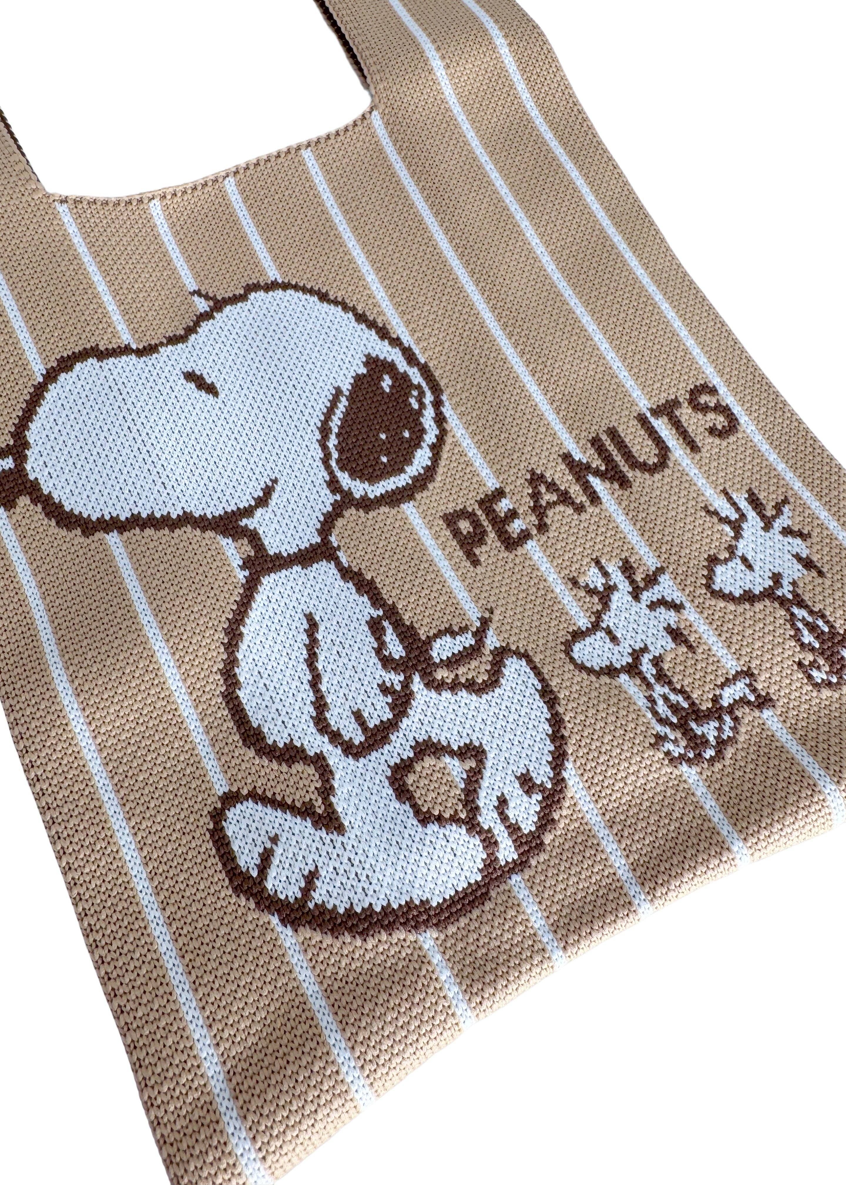 LASR – wholesale Tote bag – Women's – Peanuts Snoopy and Friend Knitted Baggu Brown Mini Tote3