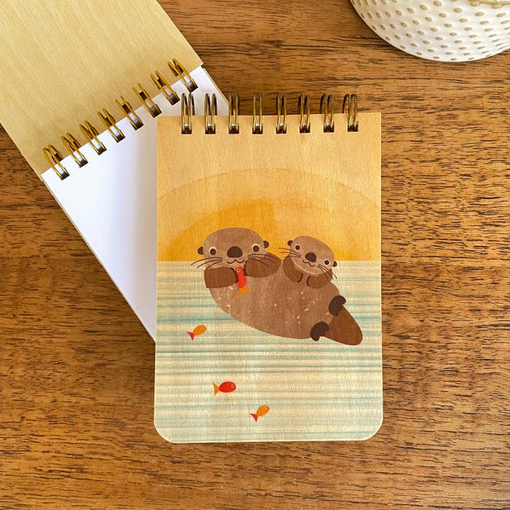 Night Owl Paper Goods - Wholesale Notepad - Emmit & Eli Otters Wood Mini Notepad