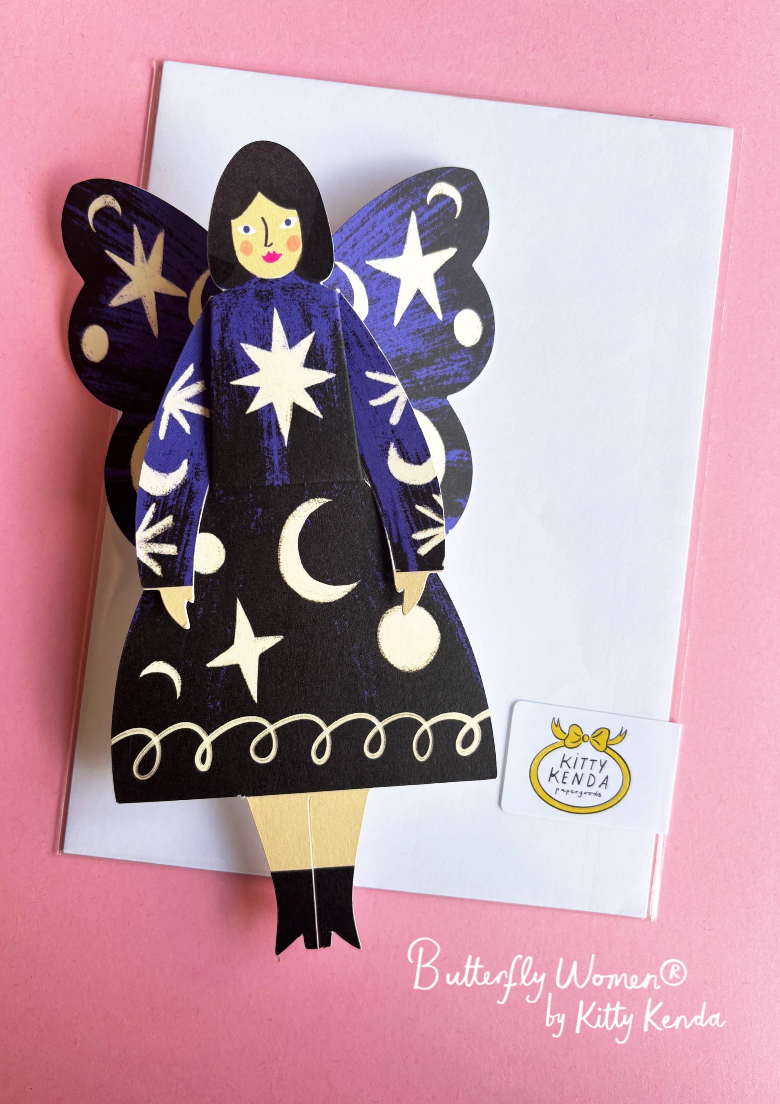 Kitty Kenda Papergoods - Wholesale Everyday Greeting Card - Butterfly Woman Sitting Greeting Card - Cosmic 7