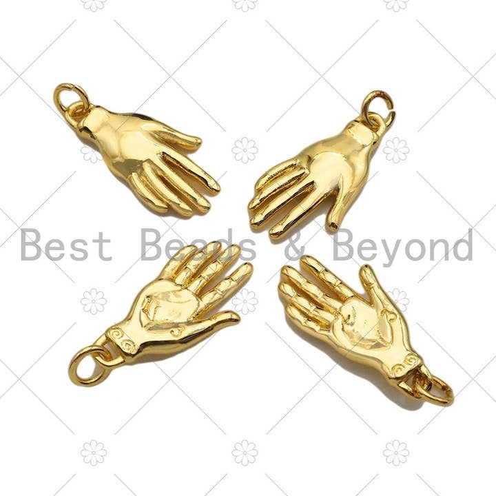 Pingente/pingente de forma de mão de ouro delicado, pingente de palma de ouro, pingente de charme de pulseira de colar, 10x20mm, Sku #Z1278 por atacado de BestBeads&Beyond