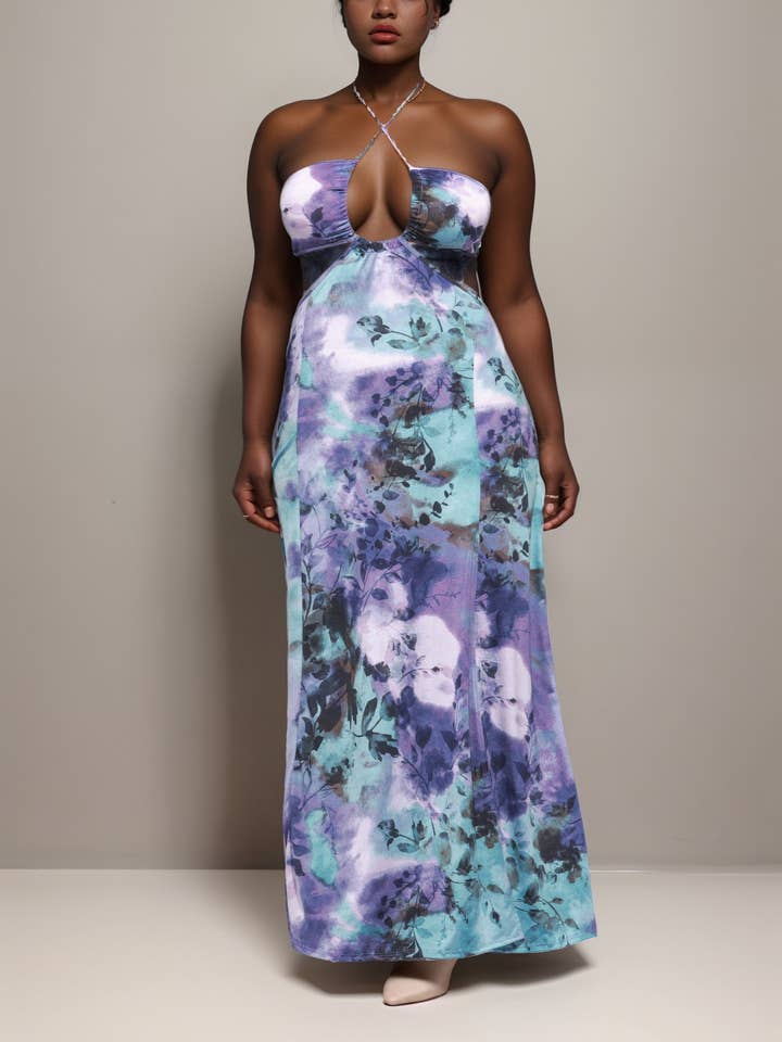 PLUS SIZE Tryckt maxikjol med hög slits för wholesale av K Too