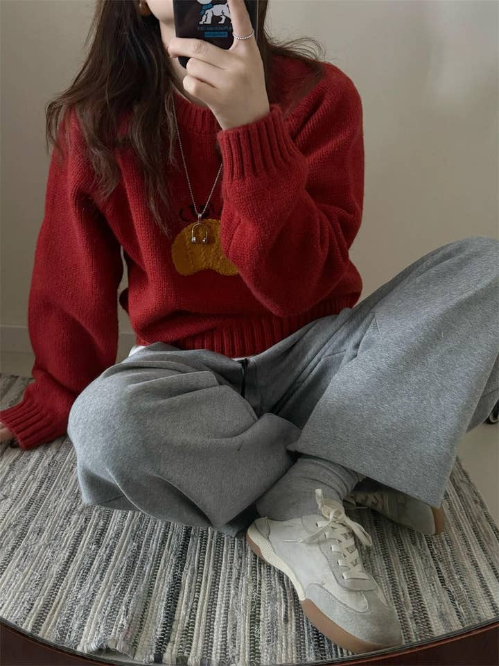 Marayn - Wholesale Knitted jumper – Women′s - Cute Korean Style Cartoon Letter Knit Sweater25