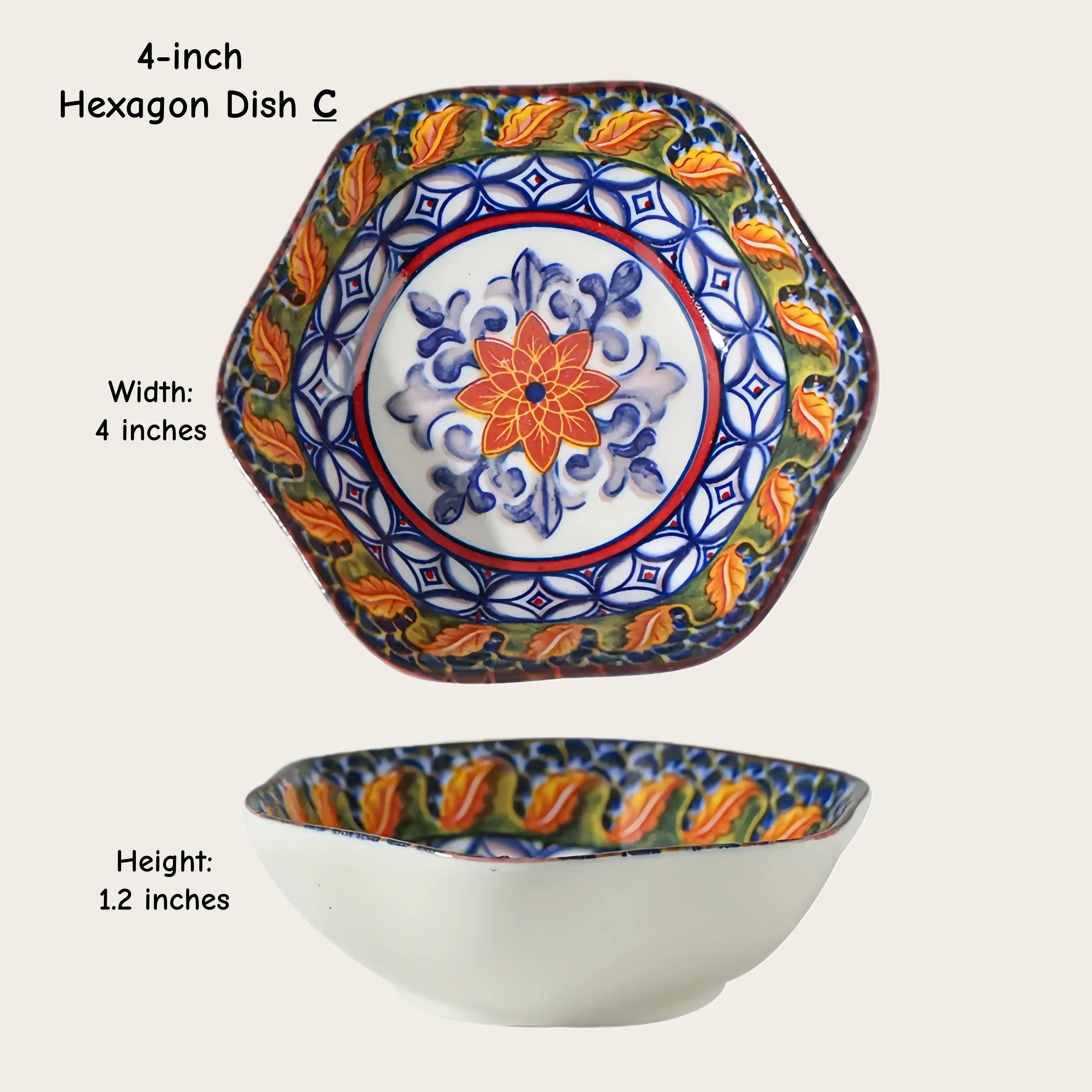 Otterware - Vente Bols à condiments/sauces - Bols en céramique hexagonaux et roses marocains (10 cm)12