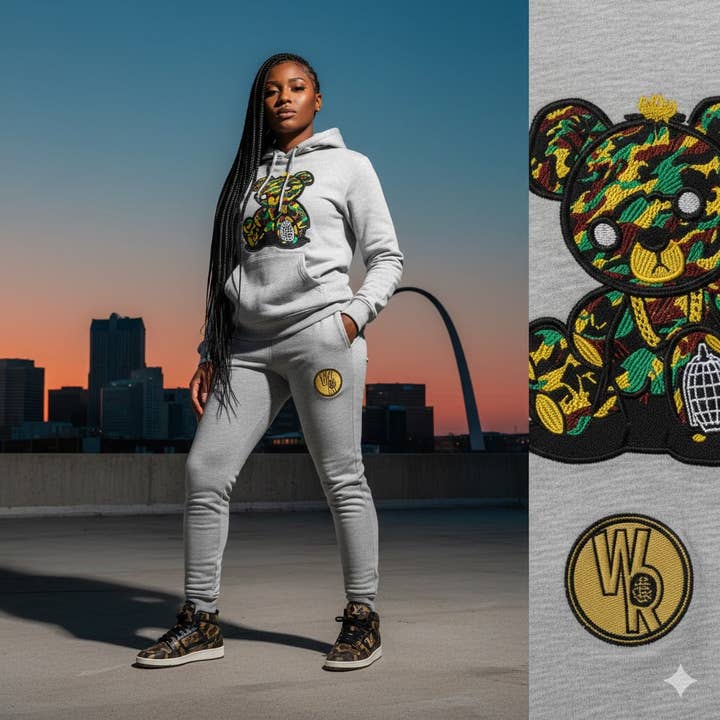 Adult "OG Camo Bear " Gray Premium Fleece Jumpsuit for wholesale by War Ready