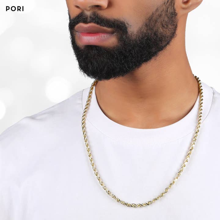 Mens 10K Gold Diamond Cut Rope Chain Necklace for wholesale on Faire4