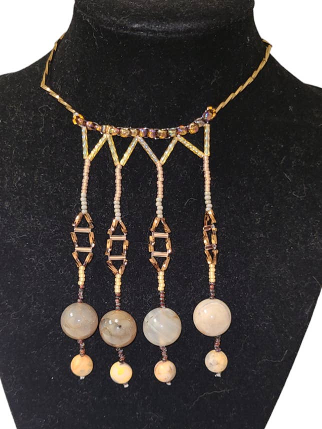 Beach Agate Chandelier Fringe Necklace for wholesale by Tsuga Beadwork