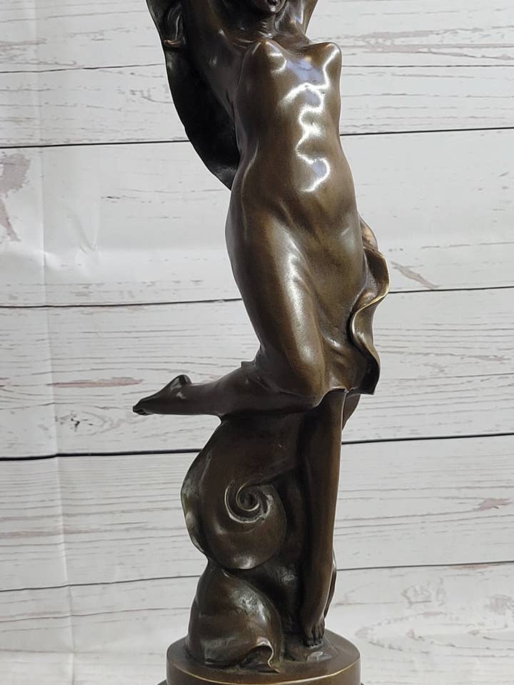 Art Nouveau Bronze Kvindelig figur, der når opad skulpturstatue på marmorbase for engroshandel hos Bronzhaus