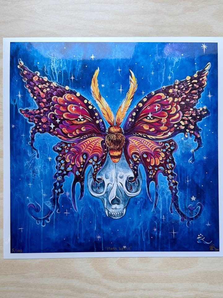 12" x 12" Limited Edition "Moth Spirit" Art Print for wholesale by Secret Creatures