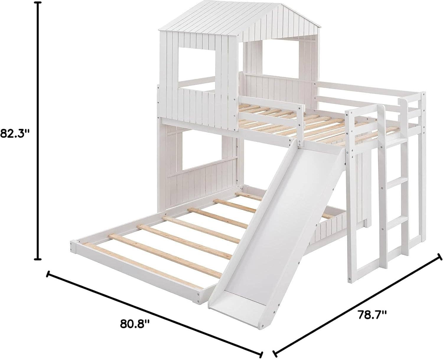 Twin Over Full Bunk Bed With Slide With Guardrails White for wholesale on Faire7