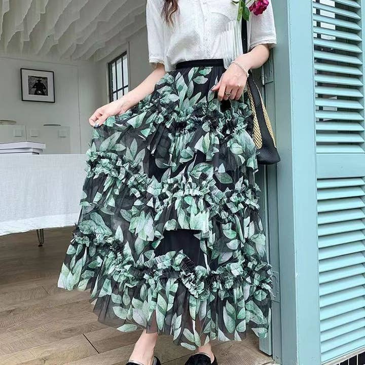 ACCITY - Wholesale Skirt - Women's - LAYERING TULLE SKIRTS WITH FLORAL PRINTS_CWBLS040015