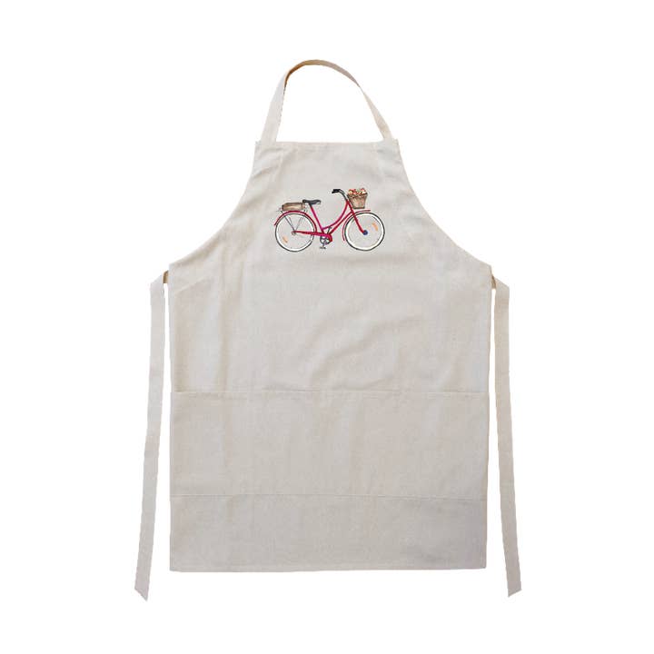 red bike with apples apron for wholesale by Tina Labadini Designs