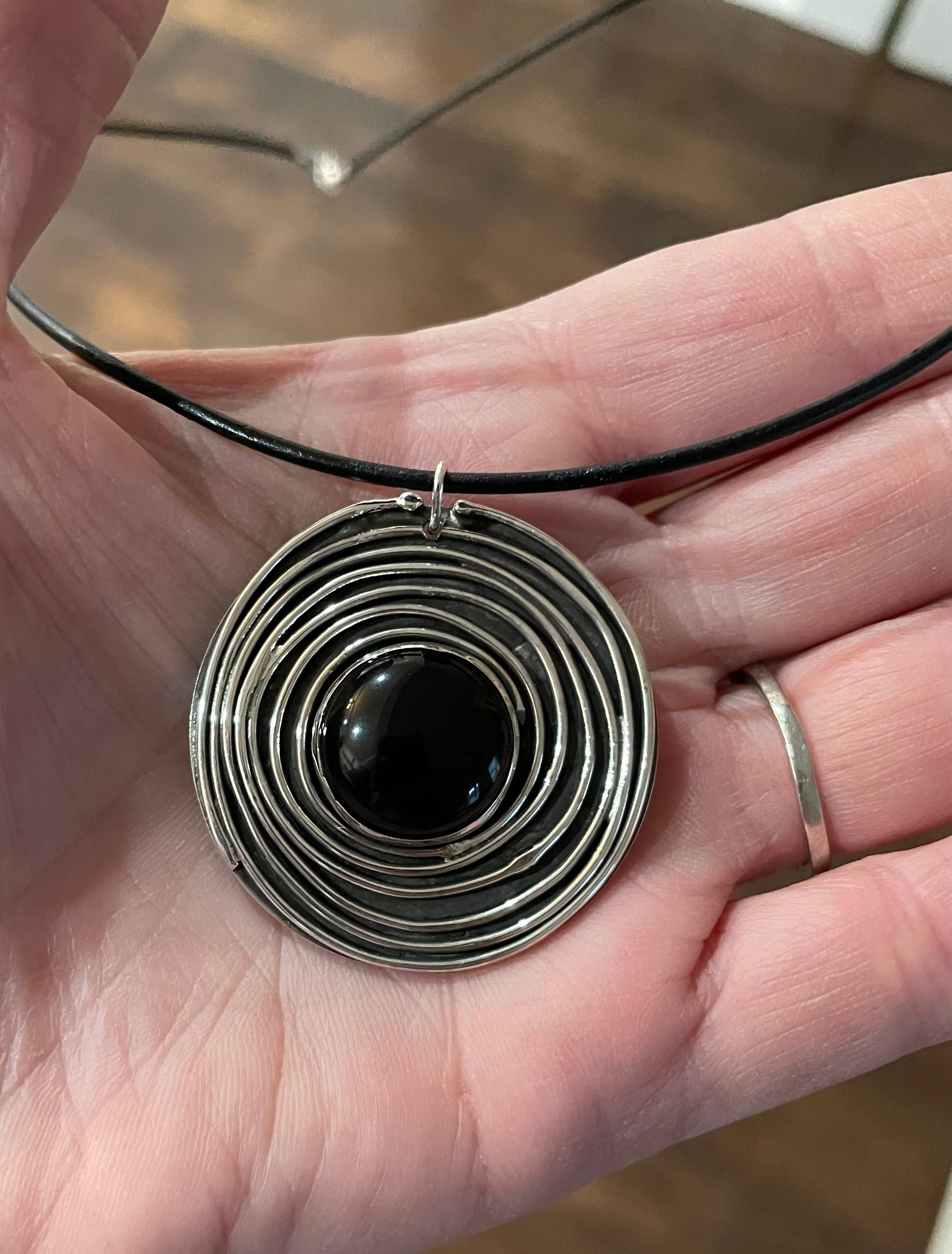 Kitty Stoykovich Designs - Wholesale Pendant/Charm Necklace - Large Black Onyx sterling silver Circle pendant. Good energy1